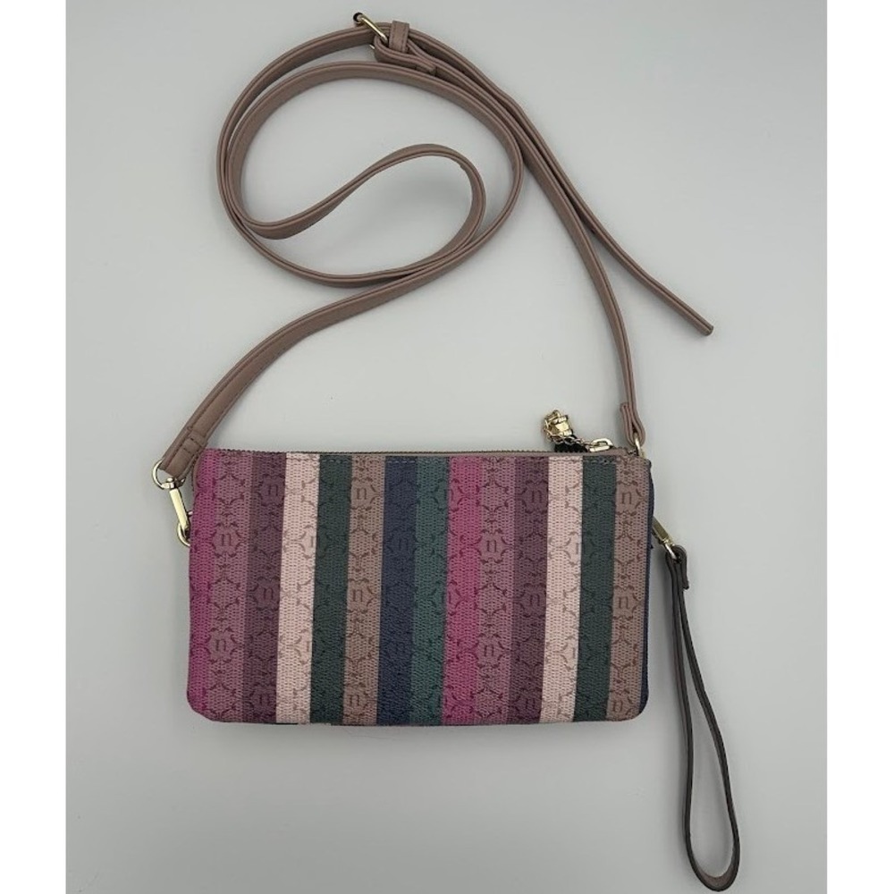 Nanette Lepore Royal Toned Striped Crossbody Bag Wristlet Clutch Vegan Leather - Picture 4 of 9